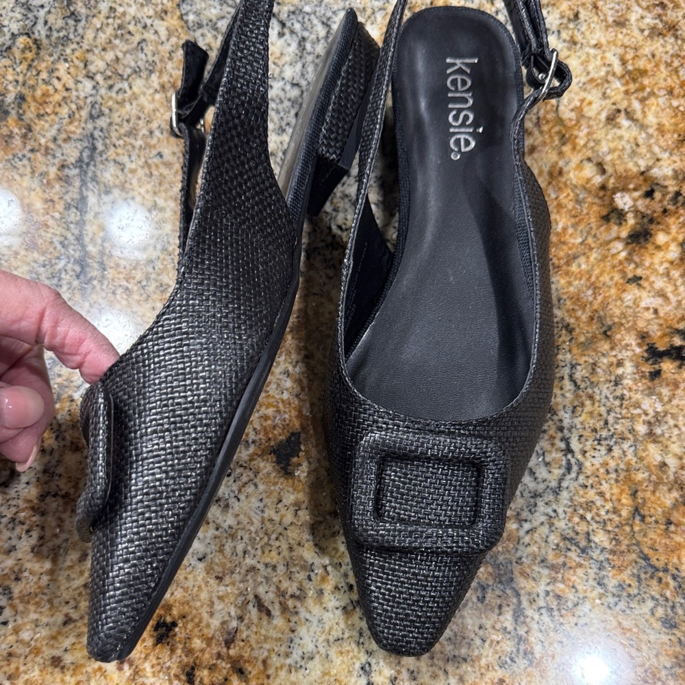 Kensie Textured Black Slingback Heels 7 euc